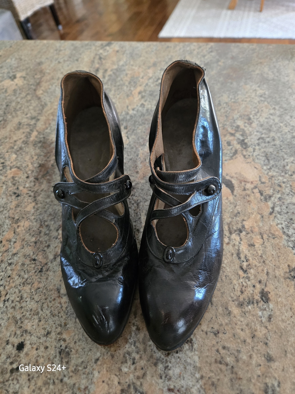 Women's Black Leather Mary Jane Heels Vintage